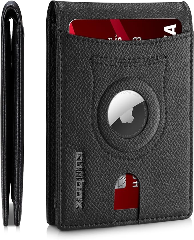 RUNBOX AirTag-Wallet-Mens-Slim-RFID Blocking Wallets Leather with Bill Compartment Air Tag Bifold Card Holder Wallet Gifts for Men Dad