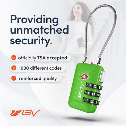 TSA Accepted Luggage Travel Lock, Set-Your-Own Combination Lock for School Gym Locker, Luggage Suitcase Baggage Locks, Filing Cabinets, Toolbox, Case(Green, 4 Pack)