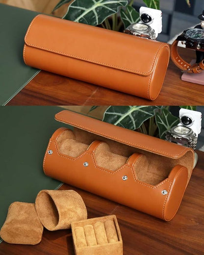 PU Leather Watch and Cufflink Travel Case - 2 Watch and Cufflink Organizer Set, Portable Storage Box for Men Gift
