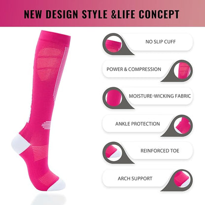 fenglaoda Compression Socks Women Men 6 Pairs, Knee High Best Support Circulation Socks for Running, Travel, Flight, Nurse