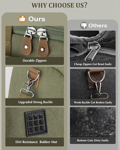 Gonex Canvas Duffle Bag for Travel, Expandable Water Resistant 50L Carry on Duffel Overnight Weekender Gym Bag with Wet Dry Separation Pocket & Suitcase Handle Sleeve, Army Green