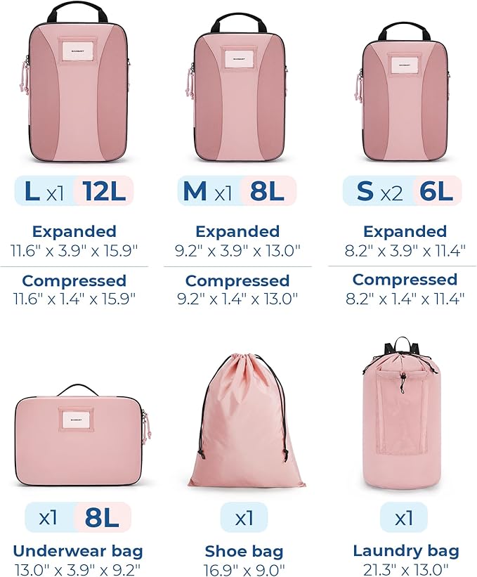 BAGSMART Compression Packing Cubes, 6 PCS Packing Cubes for Suitcases, Travel Bags Organizer for Luggage, Lightweight Packing Cube for Travel Essentials