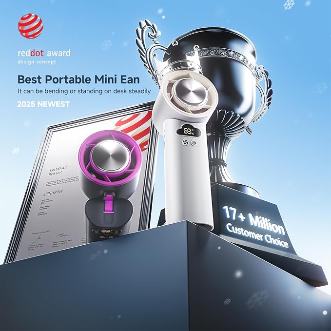 [2025 Upgrade] Portable Cooler Handheld Fan, [Coldest Turbo Hand Fan] 15000RPM 24H Max Cooling Time Highly Speed (1-100) Hand Fan, Collapsible Mini Small for Travel, Office (White)