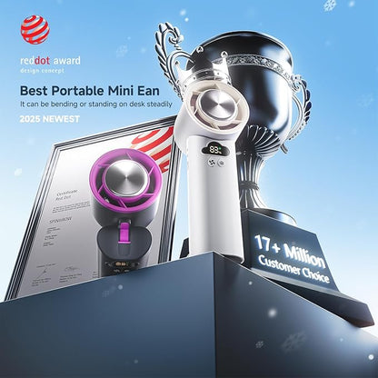 [2025 Upgrade] Portable Cooler Handheld Fan, [Coldest Turbo Hand Fan] 15000RPM 24H Max Cooling Time Highly Speed (1-100) Hand Fan, Collapsible Mini Small for Travel, Office (White)