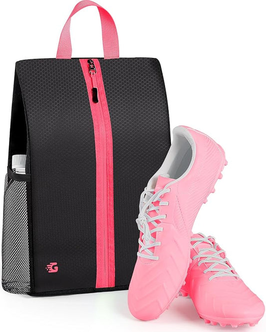 Smell Proof Shoe Bags for Travel-Soccer Cleat Bag Smell Proof with Active Carbon Fabric | Odor-Absorbing Water-Resistant Track Shoe bags for Sports (Pink, UP TO US11)