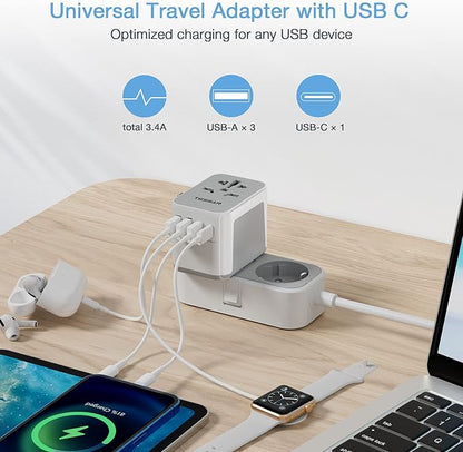 TESSAN Universal Travel Adapter, International Power Adapter with 4 USB Ports (1 USB C), Worldwide Plug Adaptor Wall Charger for USA to Europe UK France Germany Spain Ireland Australia(Type C/G/A/I)