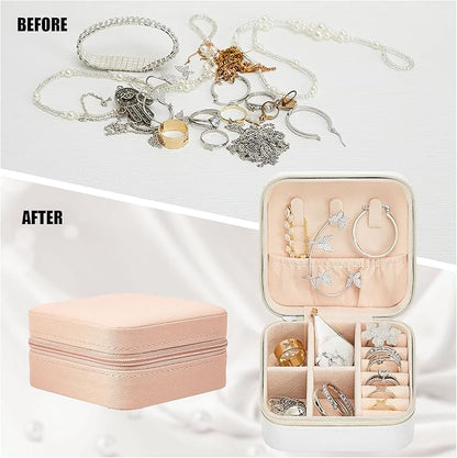 Taiyin 6 Pcs Travel Jewelry Case Box Bridesmaid Gifts Bulk Travel Jewelry Cases Boxes Small Jewels Organizers Mini Accessories Ornaments Storage for Women Girls Wedding Gifts (White,Pink)