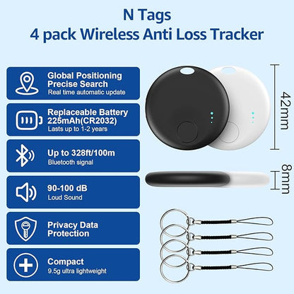 Smart Tags-4 Pack for Android Tracker Tags, Bluetooth Tracker, Work with Google's Find Hub App, Item Finder for Keys, Item Locator for Wallet, Suitcases (White&Black)