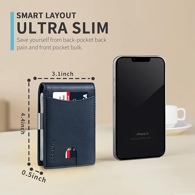 RUNBOX Money Clip Slim Wallets for Men RFID Blocking 11 Card Holder Minimalist Small Leather Bifold Men's Front Pocket Wallet Gift Box