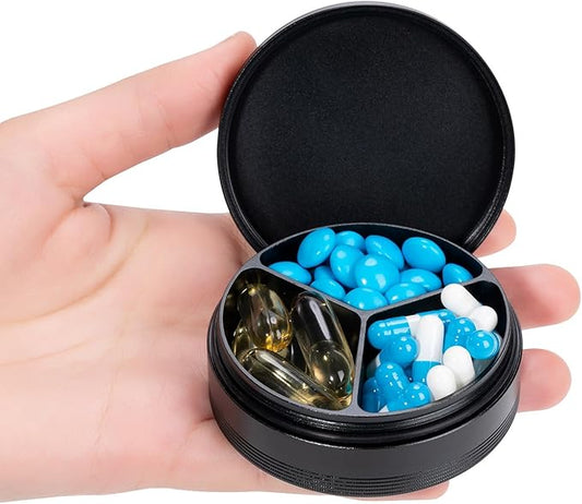 Metal Pill Case 3 Compartment - Waterproof Pocket Purse Pill Box Aluminium Travel Pill Container Medicine Organizer Portable Daily Pill Holder for Vitamins Medication Fish Oils