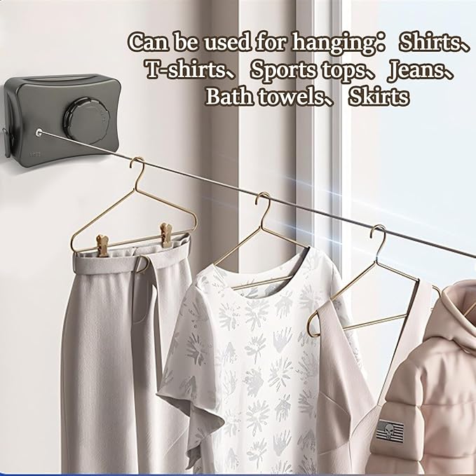 Retractable Clothesline, Retractable Outdoor Clothes Line, Heavy Duty Clothes Drying Laundry Line Wall Mounted Stainless Steel Line for Home, Travel, and Outdoor Use