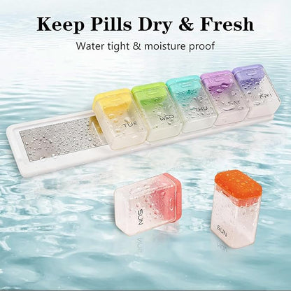 Weekly Pill Organizer Magnetic Large Travel Pill Case, Week Once Daily Medication Dispenser Medicine Container Holder for Supplement Box 7 Day 1 Time a Day (White)