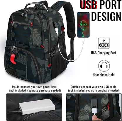 YOREPEK Travel Backpack, Extra Large 50L Laptop Backpacks for Men Women, Water Resistant College Backpack Airline Approved Business Work Bag with USB Charging Port Fits 17 Inch Computers, Camouflage