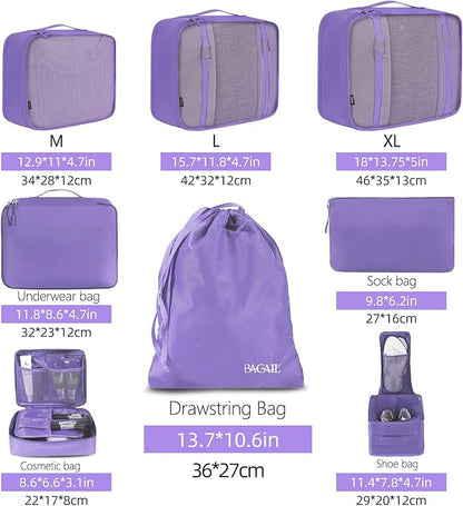 BAGAIL 8 Set Packing Cubes Luggage Packing Organizers for Travel Accessories-Light Purple