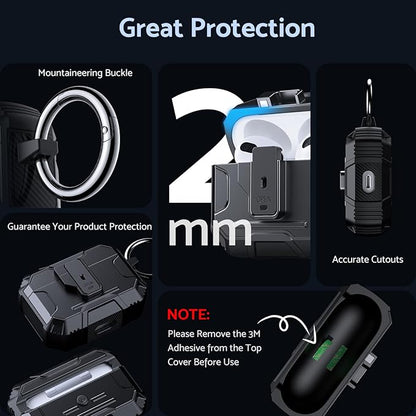 DASFOND Armor Cover Airpods 3 Generation Case, Military Grade Full Body Shockproof Protection Hard Case, Support Wireless Charging with Keychain, Magnetic Lid, Front LED Visible, Black