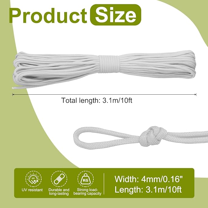 uxcell 4mm Nylon Rope, 10ft Portable Clothesline for Luggage and Backpack Tie Downs, Hanging Clothes, Swings, Camping and Mountaineering Tie Downs, Gray