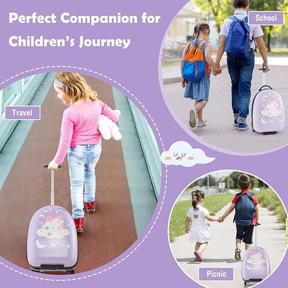 Goplus Kids Luggage, 16’’ Carry On Suitcase with Wheels, Waterproof Hard Shell, Lightweight Rolling Luggage for Travel, Birthday Christmas Gifts for Toddlers, Children, Boys, Girls (Purple-Unicorn)