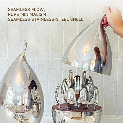 KINGSTONE Silverware Set with Waterdrop Storage Organizer, 20-Piece Forged Flatware Cutlery Set in Gift Box, Premium Stainless Stee Service for 4, Mirror Polished, Ideal for Kitchen, Wedding, Gift