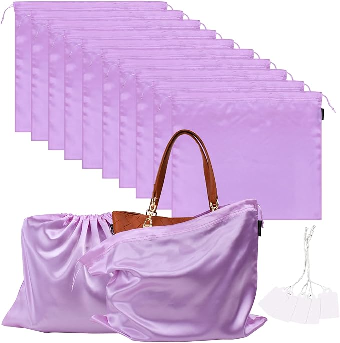 10 Pack Dust Bags for Purses and Handbags, Silk Dust Cover Storage Bag with Drawstring Travel Storage Pouch for Handbag Purse Shoes Boots (Pink, 19.6 × 15.7 in)