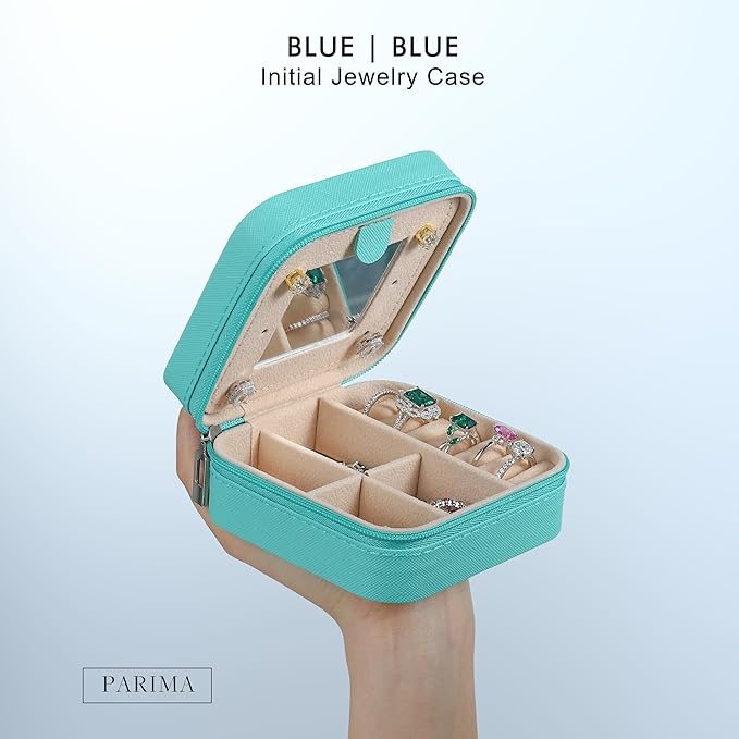 Parima Back to School Jewelry Case, Teen Girls Jewelry Box | High School Travel Accessories | Aqua Blue Small Jewelry Box - Letter N