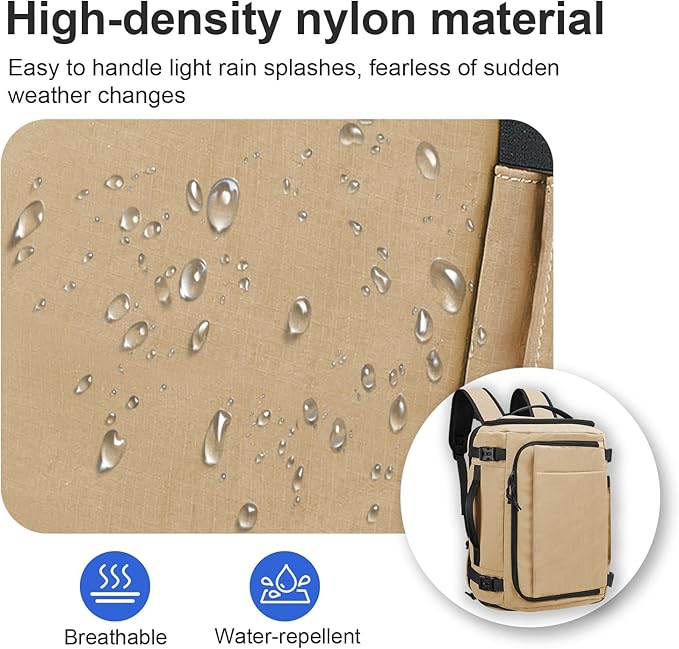 Carry On Travel Backpack with Shoe Compartment Flight Approved Laptop Backpack Expandable Work Business Backpack for Women Men Casual Daypack, Khaki