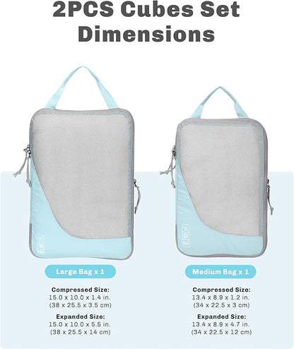 Hynes Eagle 6 Set/ 4 Set/ 2 Set Compression Packing Cubes Travel Essentials Lightweight Nylon Luggage Suitcase Organizer Bag Light Blue 2PCS