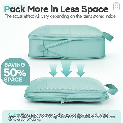 Veken 9/11 Set Compression Packing Cubes for Travel Essentials,Compressible Expandable Large Luggage Suitcase Organizer Bags for Clothing,Durable Space Saver Storage Bags(Blue Green)