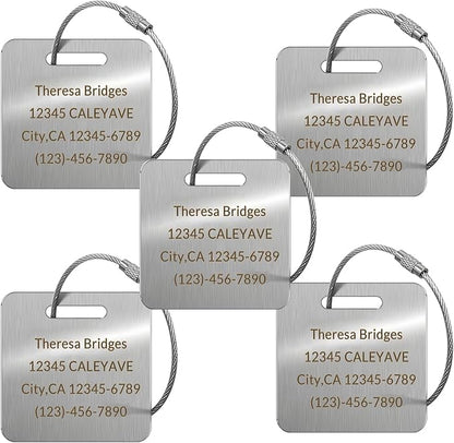(5pack Made in USA) Personalized Luggage Tags-Custom Metal Luggage Tags for Suitcases, Backpacks Bags Handbags (Metal (2×2))