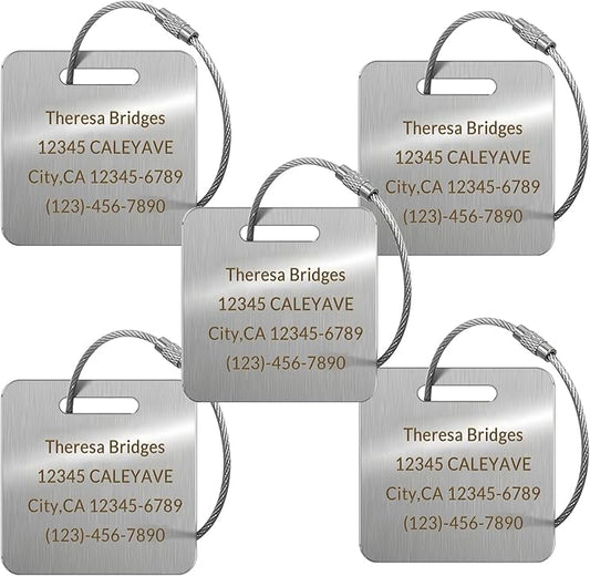 (5pack Made in USA) Personalized Luggage Tags-Custom Metal Luggage Tags for Suitcases, Backpacks Bags Handbags (Metal (2×2))