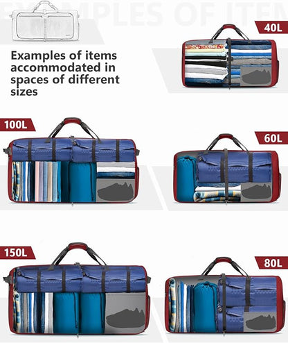 Gonex 40L 60L 80L 100L 150L Large Foldable Travel Duffle Bag with Shoes Compartment, Packable Lightweight Water Repellent Duffel Bag for Camping Gym Weekender Bag