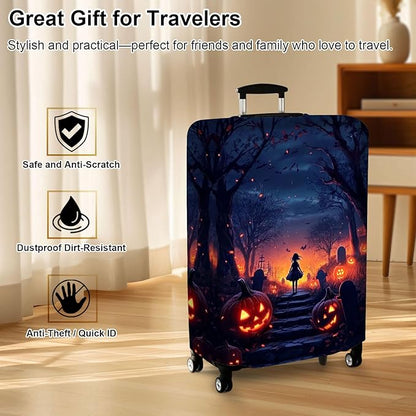 Luggage Cover Protector for 26-28 Inch Suitcases, TSA Approved Elastic Travel Suitcase Covers, Anti-Scratch Washable Luggage Sleeve for Carry On & Checked Bags, Dark Forest Girl