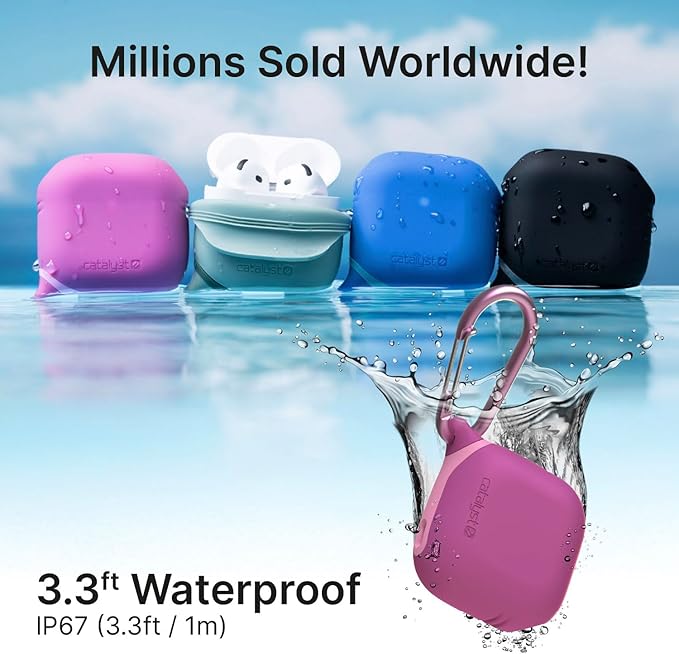 Catalyst Waterproof Case for AirPods 4 - Drop Protection for Apple AirPods 4th Generation with Carabiner, Wireless Charging Silicone Cover for Apple AirPods 4 Case for Women and Men