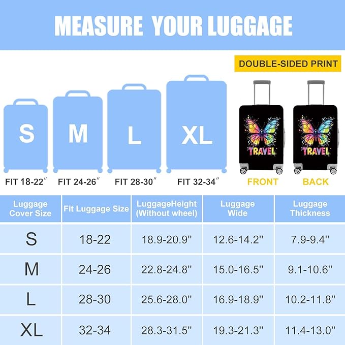 Colorful Butterfly Luggage Cover – Stylish and Durable Travel Suitcase Protector for Women and Men, Fits 28"-30" Suitcase, L