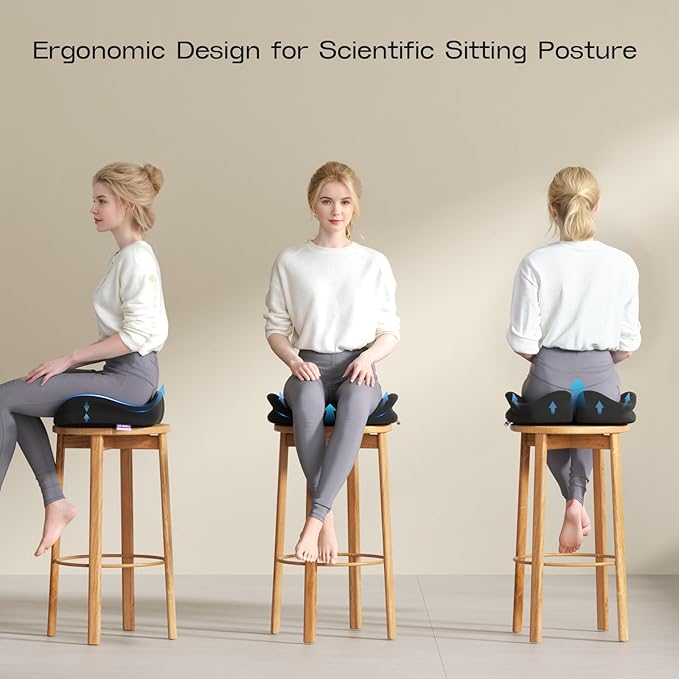 Seat Cushions for Office Chairs - Patented Coccyx Cushion for Tailbone Pain - 21.2" W x 16.5" L Memory Foam Extra Large Seat Cushion, Removable & Machine Washable Cover (Black)