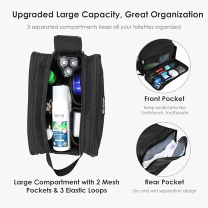 TACTICISM Toiletry Bag for Men - Extra Large Dry Wet Separate Dopp Kit, Tactical Molle Travel Toiletry Bag, Water-Resistant Shaving Bag for Adult, Black