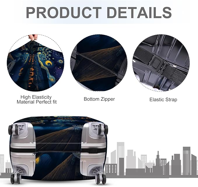 ANNA QUEEN Starry Night Art Luggage Cover, Van Gogh Inspired Suitcase Protector, Washable Stretchable Travel Sleeve for 28-30 Inch Luggage