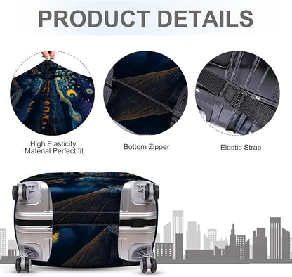ANNA QUEEN Starry Night Art Luggage Cover, Van Gogh Inspired Suitcase Protector, Washable Stretchable Travel Sleeve for 32-34 Inch Luggage