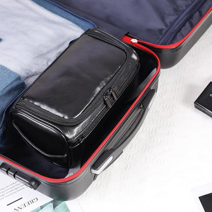 Toiletry Bag for Men, Hanging Travel Shaving Dopp Kit for Men and Women, Water-resistant Toiletries Organizer Bags, PU Leather Cosmetic Bags for Makeup Accessories (Black)