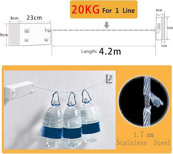 Retractable Clothesline-Clothes Line Retracting Indoor-Clothes Drying Line-Double Retractable Clothes Lines for Hanging Clothes Outdoor with 13.8 Ft Steel Wire, Clothing Line/Laundry Line, White