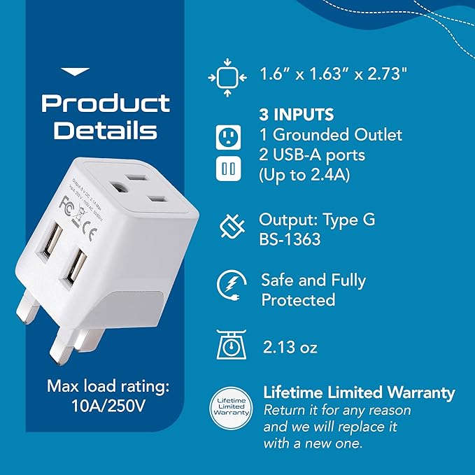 Ceptics European Plug Adapter, Safe USB-C 30W PD & QC 3.0-2 USA Socket - Compact & Powerful - Use in Greece, Italy, Switzerland, Turkey, Portugal - Includes Type C Swadapt Attachment