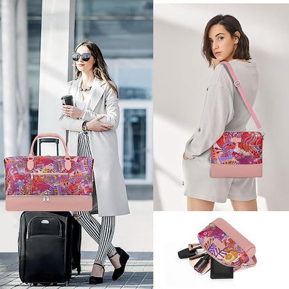 Weekender Bag for Women, Travel Duffel Bag Carry On Overnight Bag with Shoe Compartment Large Nylon Travel Weekend Tote Bag