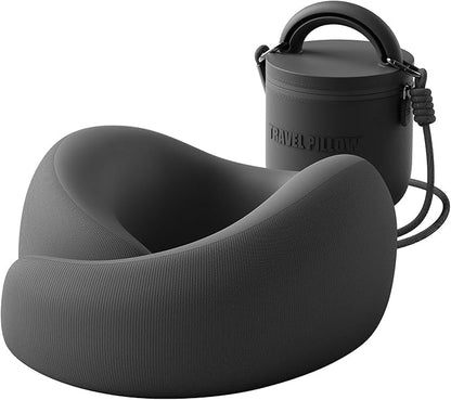 Travel Pillow - Memory Foam Neck Pillow Airplane, Neck Travel Airplane Pillow for Long Flight, Portable Travel Essentials, 360º Ergonomic Support, Machine Washable (Black)