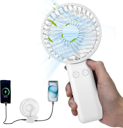 HandFan 5200mAh Portable Handheld Fan, Rechargeable Hand Fan, Battery Operated 8.5-27hrs, Personal USB Foldable Fan, Travel Essential Gifts for Women/Girls/Friends (White)