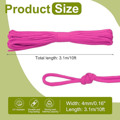 uxcell 4mm Nylon Rope, 10ft Portable Clothesline for Luggage and Backpack Tie Downs, Hanging Clothes, Swings, Camping and Mountaineering Tie Downs, Rose Red