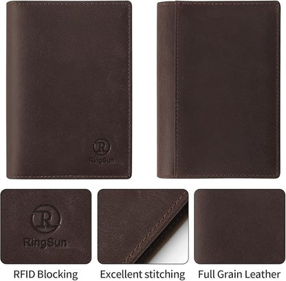 Ringsun Leather Passport Cover for Men Women, RFID Passport Wallet Case Travel Passport Holder for Family