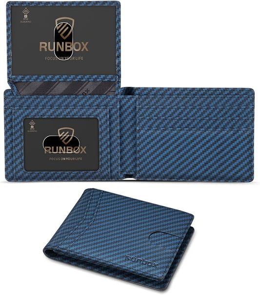 RUNBOX Wallet for Men Slim Rfid Leather 2 ID Window With Gift Box
