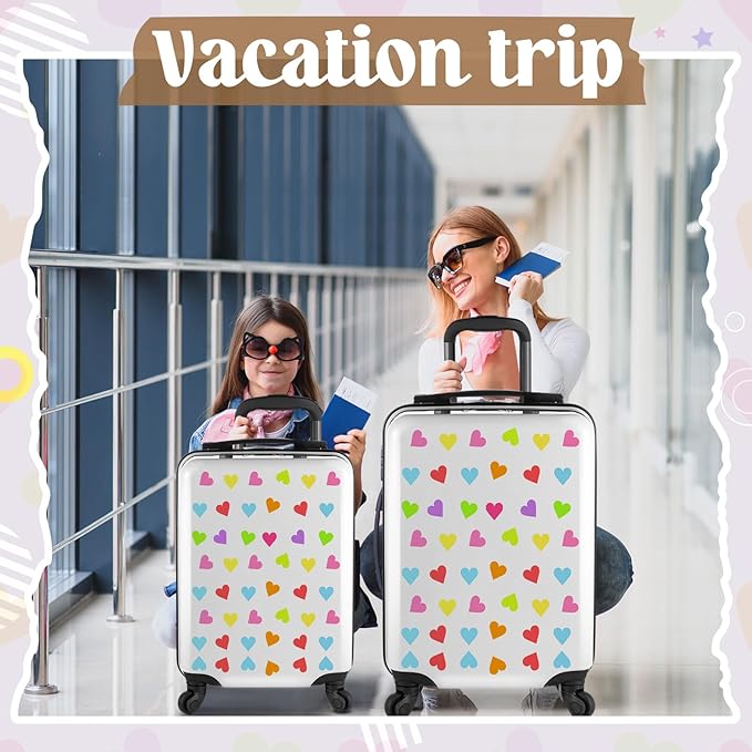 Sanwuta 6 Pcs Kids Luggage Set Kids Rolling Suitcases for Girls(White,18", 20",Heart)