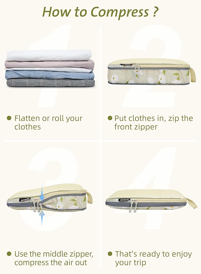 Bagail Ultralight Compression Cubes 7 Set - 3 Packing Cubes, 3 Organizers, and 1 Shoe Bag