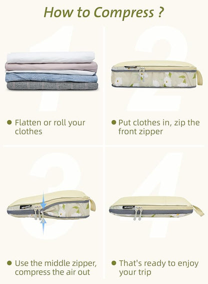 Bagail Ultralight Compression Cubes 7 Set - 3 Packing Cubes, 3 Organizers, and 1 Shoe Bag