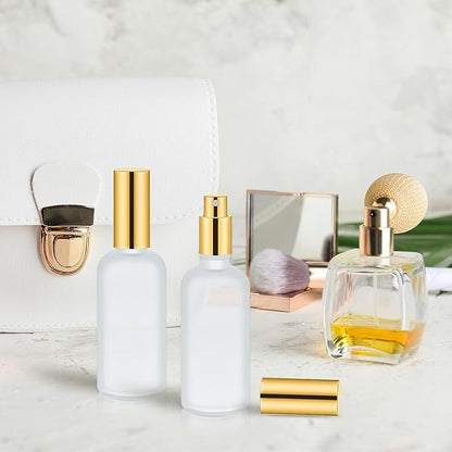 Roshtia 30 Pcs 3.4 oz/ 100 ml Gold Glass Spray Bottle Refillable Frosted Perfume Atomizer Clear Decorative Empty Bottles with Fine Mist Sprayer Pump for Face Body Travel